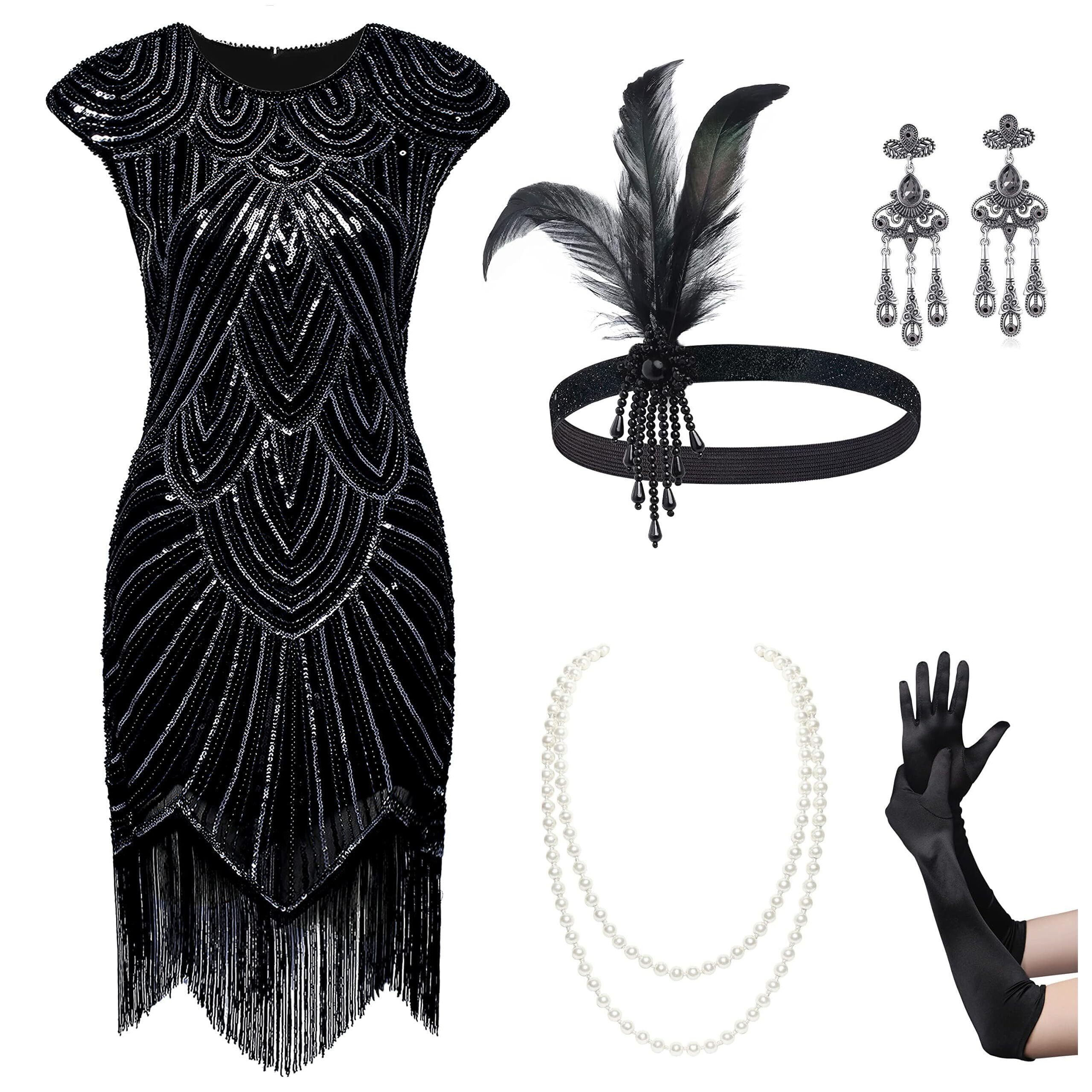 3445 1920s Flapper Dresses Set 20s Great Gatsby Dress 1920s